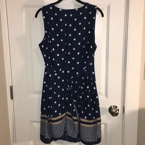 Blue Polka Dot Dress with Striped Houndstooth Edge